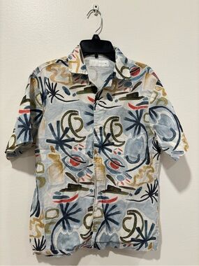Zara Boys Short Sleeve Abstract Print Shirt - Light Blue Multi
